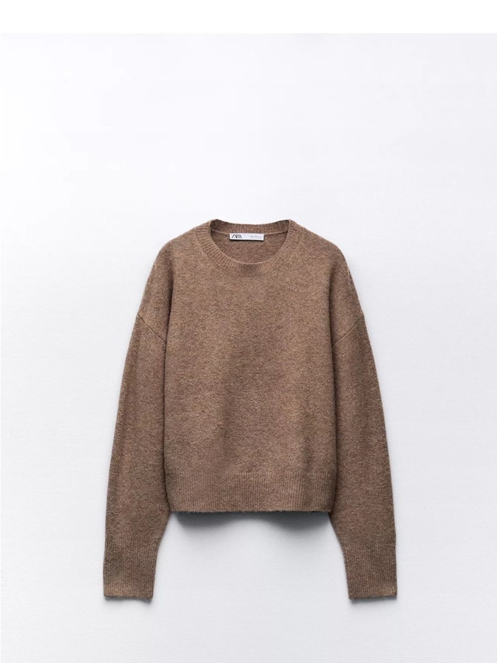 Zara women basic knit crew sweater Small Camel Heather brown